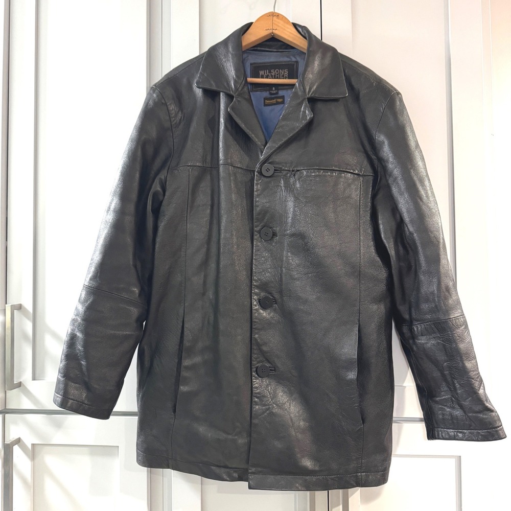 Wilsons Leather Long Line Mens Black Thinsulate‎ Genuine Leather Jacket Small